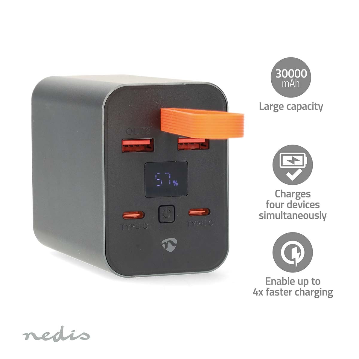 Nedis Virtapankki | 30000 mah | PD3.0 100 w / QC3.0