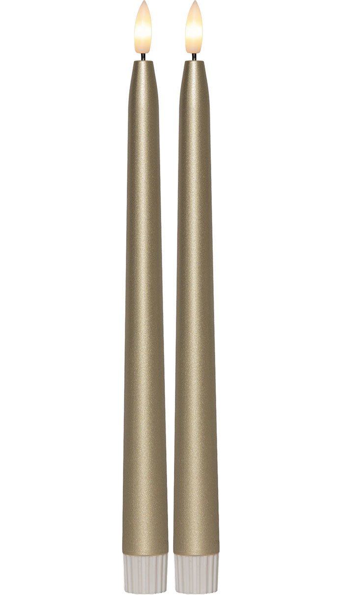 Flamme Metal -LED-antiikkikynttilät, kulta, 2 kpl
