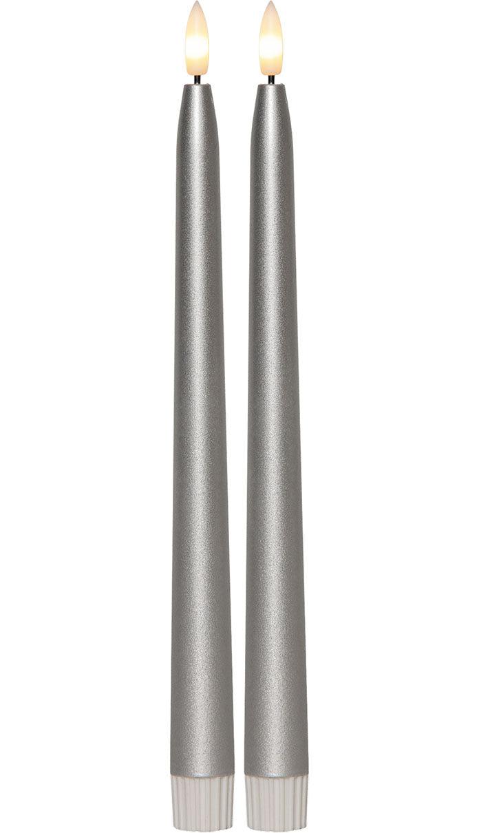 Flamme Metal -LED-antiikkikynttilät, hopea, 2 kpl
