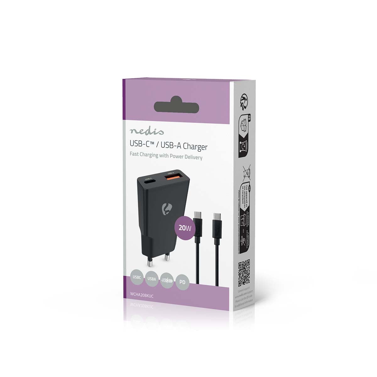 Nedis Seinälaturi | 20 w | usb-a / usb-c™ | 1.50 m