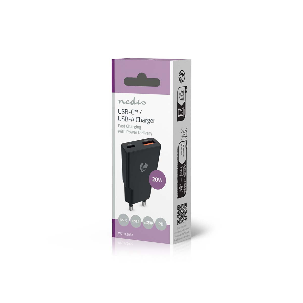 Nedis Seinälaturi | 20 w | usb-a / usb-c™
