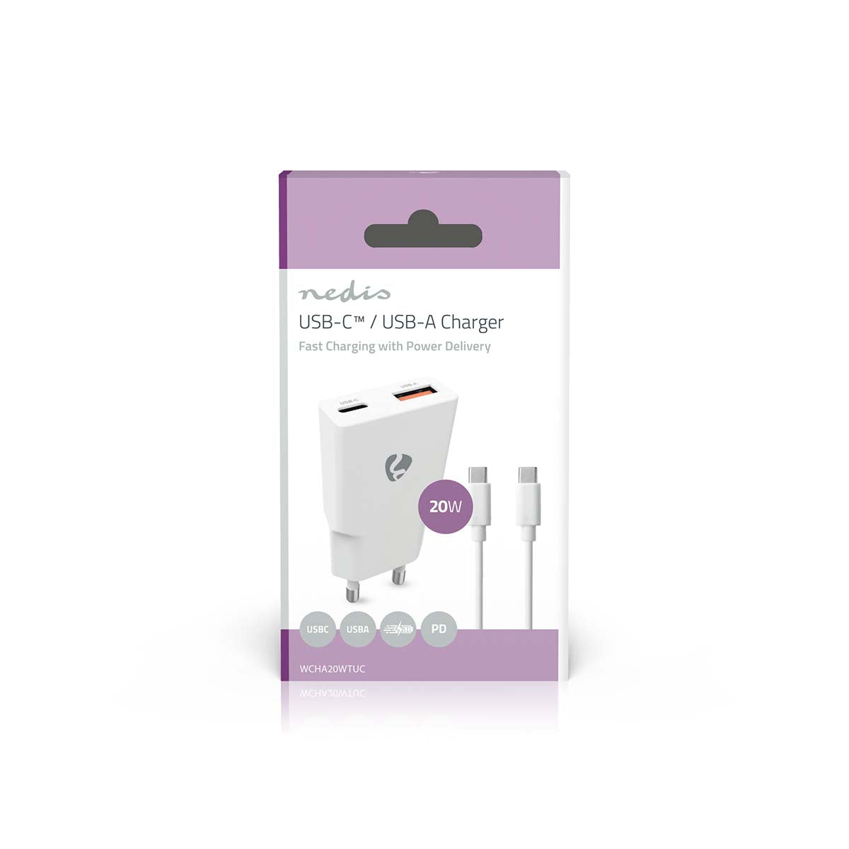 Nedis Seinälaturi | 20 w | usb-a / usb-c™ | 1.50 m Valk.