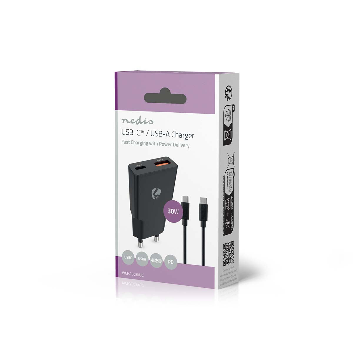 Nedis Seinälaturi | 30 w | usb-a / usb-c™ | 1.50 m