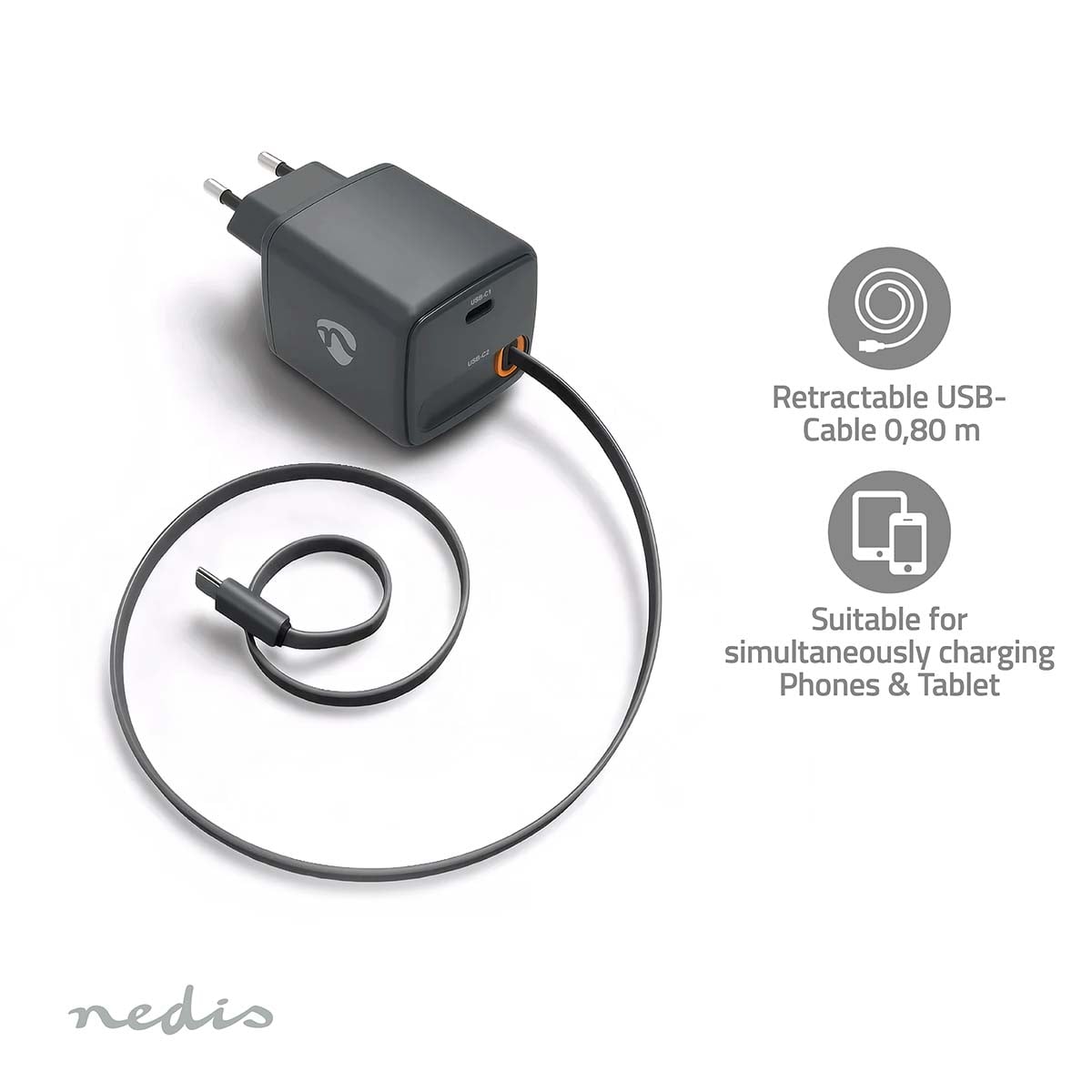 Nedis Seinälaturi | 65 w | PD3.0 30 w | usb-c™ | 0.75 m
