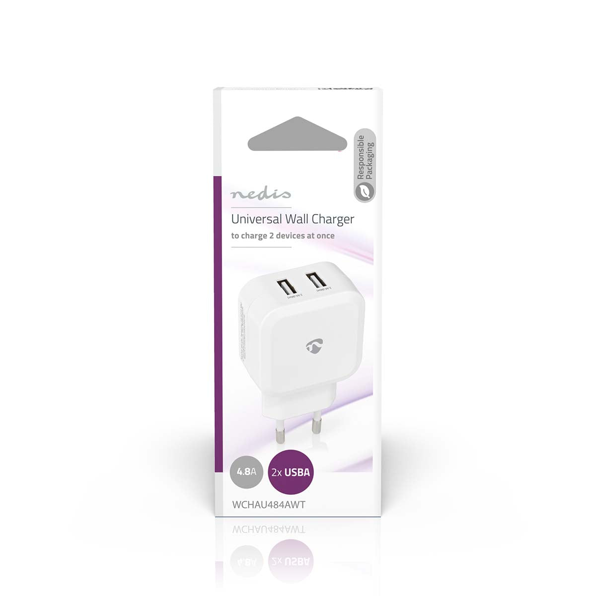 Nedis Seinälaturi | Pikalataus | 2x usb-a | 24 w