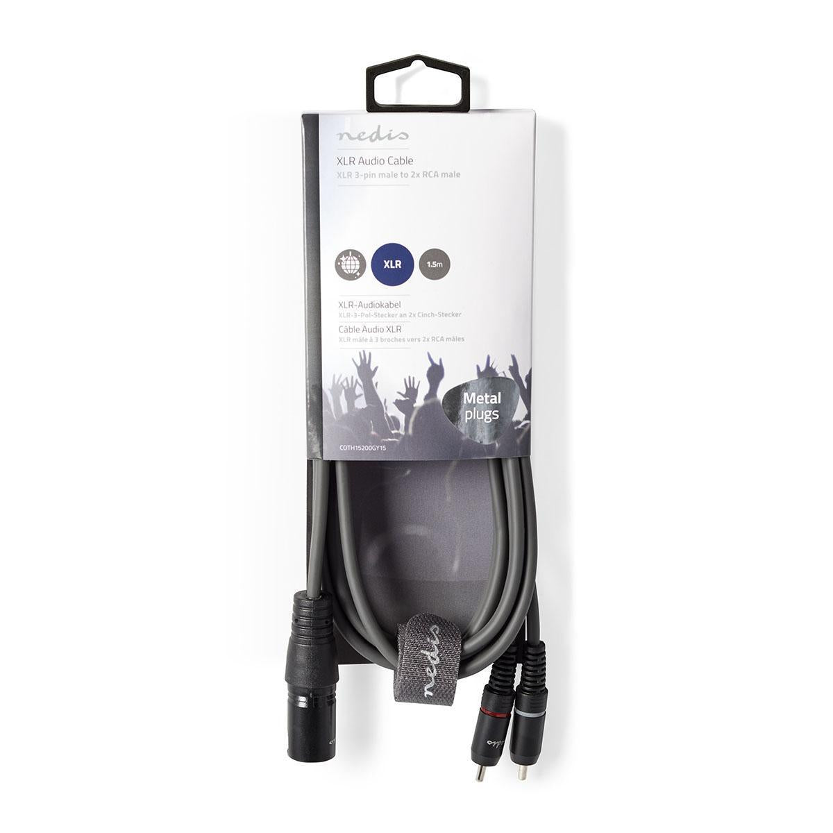 Nedis XLR-Audiokaapeli Uros – 2 x RCA, Uros 1,5M Kytke soittimia, mikrofoneja, vahvistimia ja DJ-laitteita toisiinsa talla