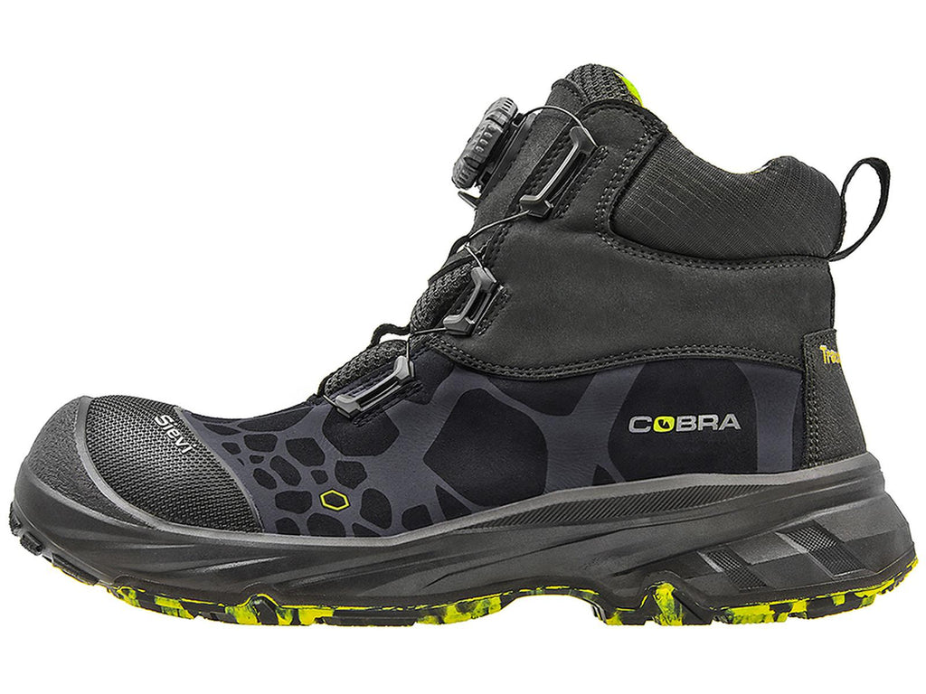 Sievi COBRA 2 ROLLER+ S3 Turvajalkine Sukkamainen rakenne ja sivulle sijoitettu BOA® Fit System lisaa jalkineen