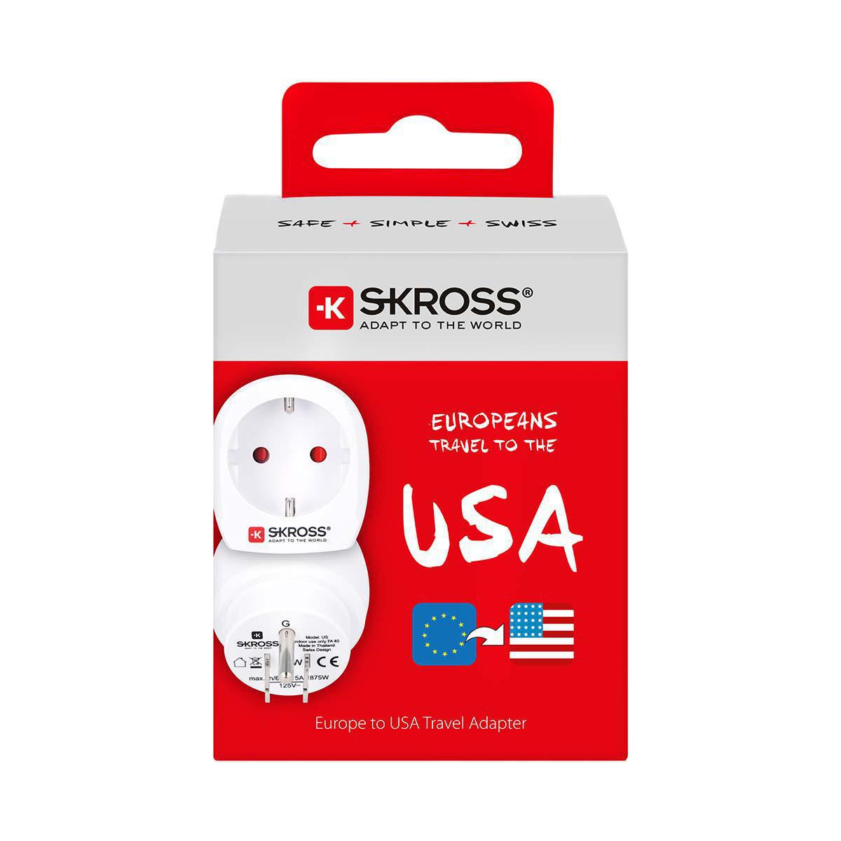 Skross Matka-adapteri Eurooppa-USA Maadoitettu Matkasovittimen ansiosta voit soittaa kotiin milloin haluat, koska puhelimesi