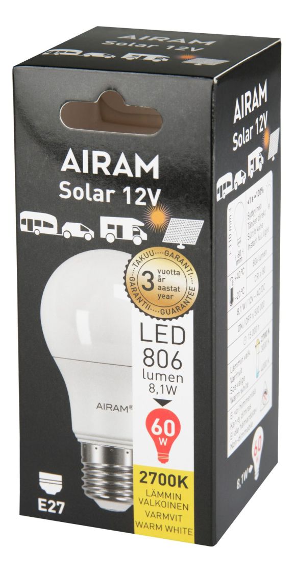 Airam Led-Solar 12 v E27 806 lm