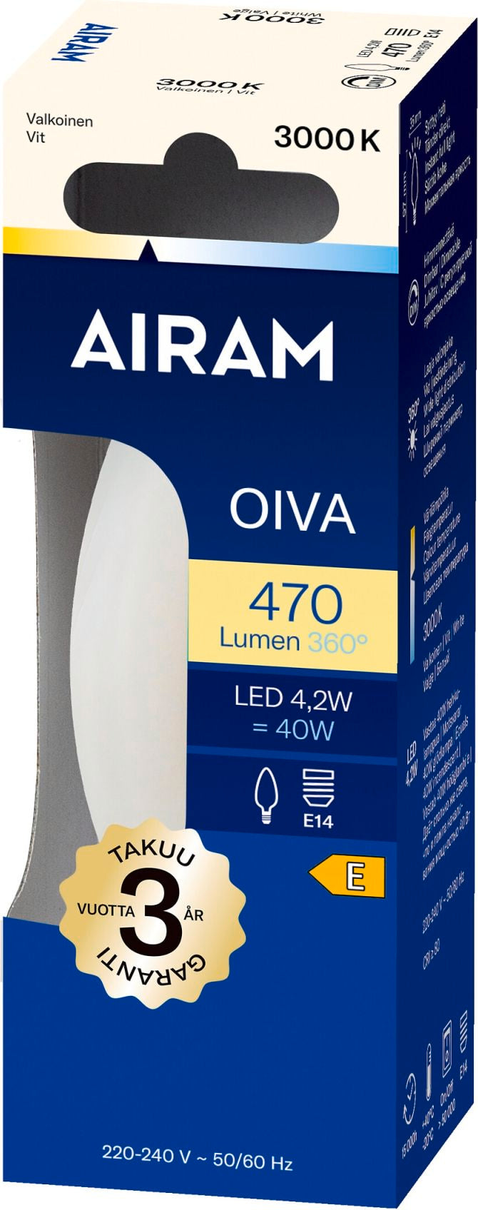 Airam Oiva Led E14 470 lm/3000k Opal Kynt. dim