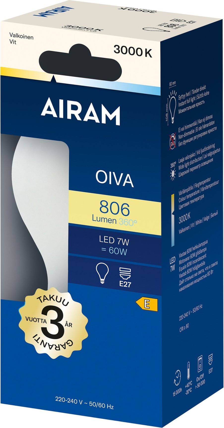 Airam Oiva Led E27 806 lm/3000k Opal