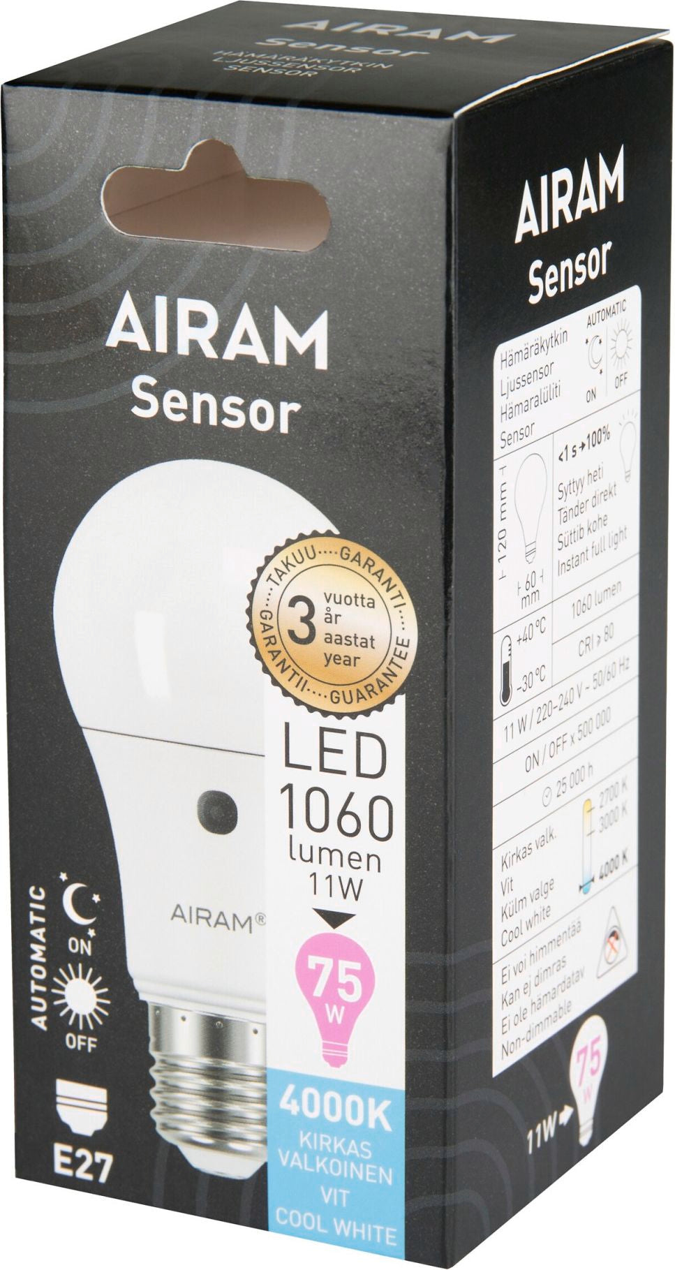 Airam Led sensor E27 1100 lm/4000k