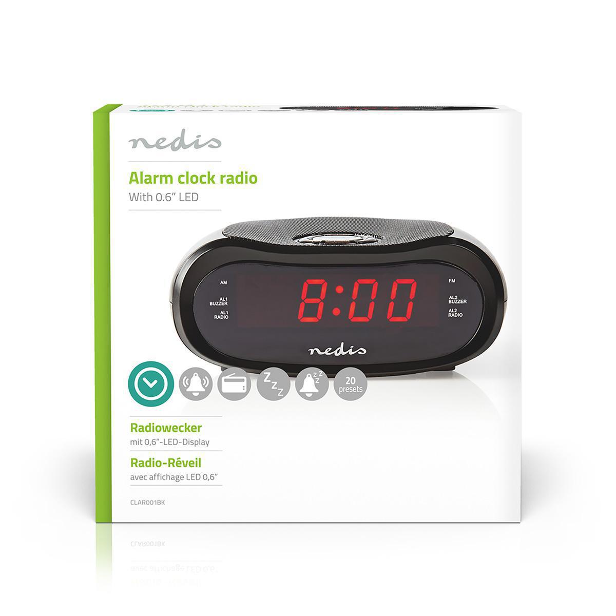 Nedis Digitaalinen Heratyskelloradio 0,6" LED Digitaalinen Nedis®-heratyskelloradio herattaa sinut miellyttavasti