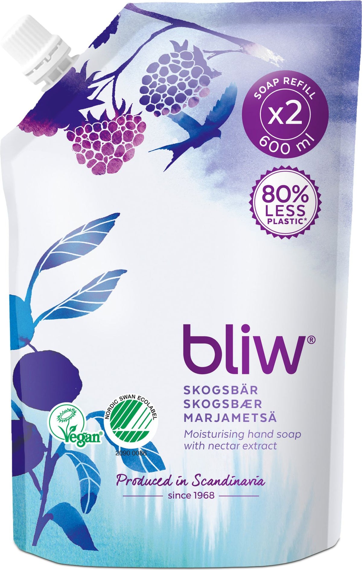 Bliw Nestesaippua Täyttö Metsämarja 600 ml