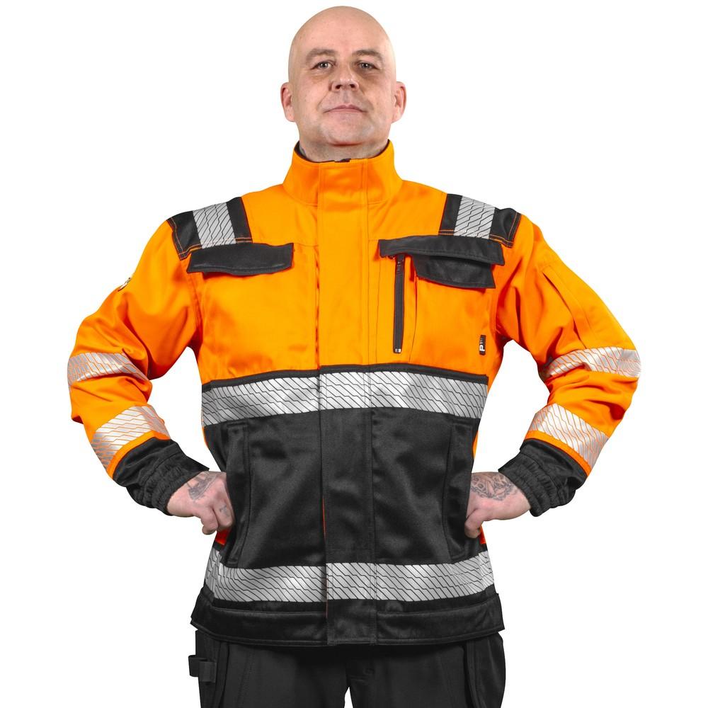 TAKKI GRANIITTI FL.ORANS/MUSTA LK2 EN20471 - 80% polyesteri, 20% puuvilla, 290 g/m² - etuvetoketju tuulilistalla -