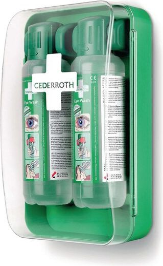 Silmänhuuhtelukaappi 2x500 ml ja jv ohjekilpi