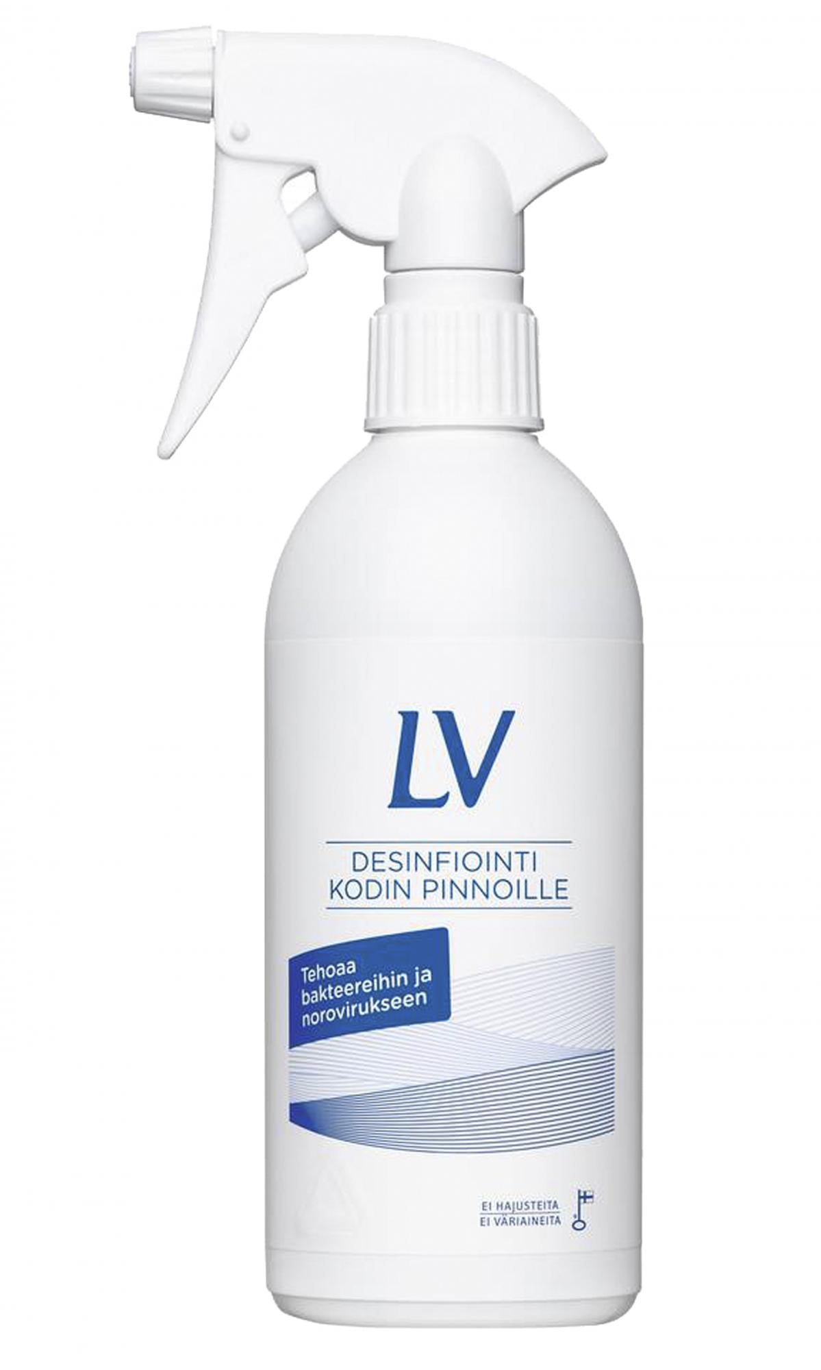 LV kodin pintojen desinfiointisuihke 500ml LV desinfiointi kodin pinnoille on kayttovalmis alkoholipitoinen liuos keittion