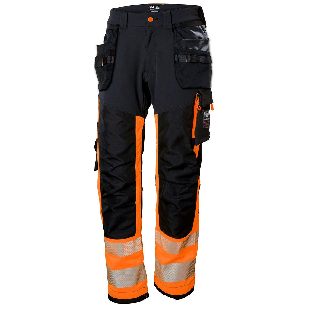 Helly Hansen Work Wear Icu Huomio Riipputaskuhousut 1 Lk. Otanssi/harmaa Kestava neljaan suuntaan joustava kangas nayttaa ja