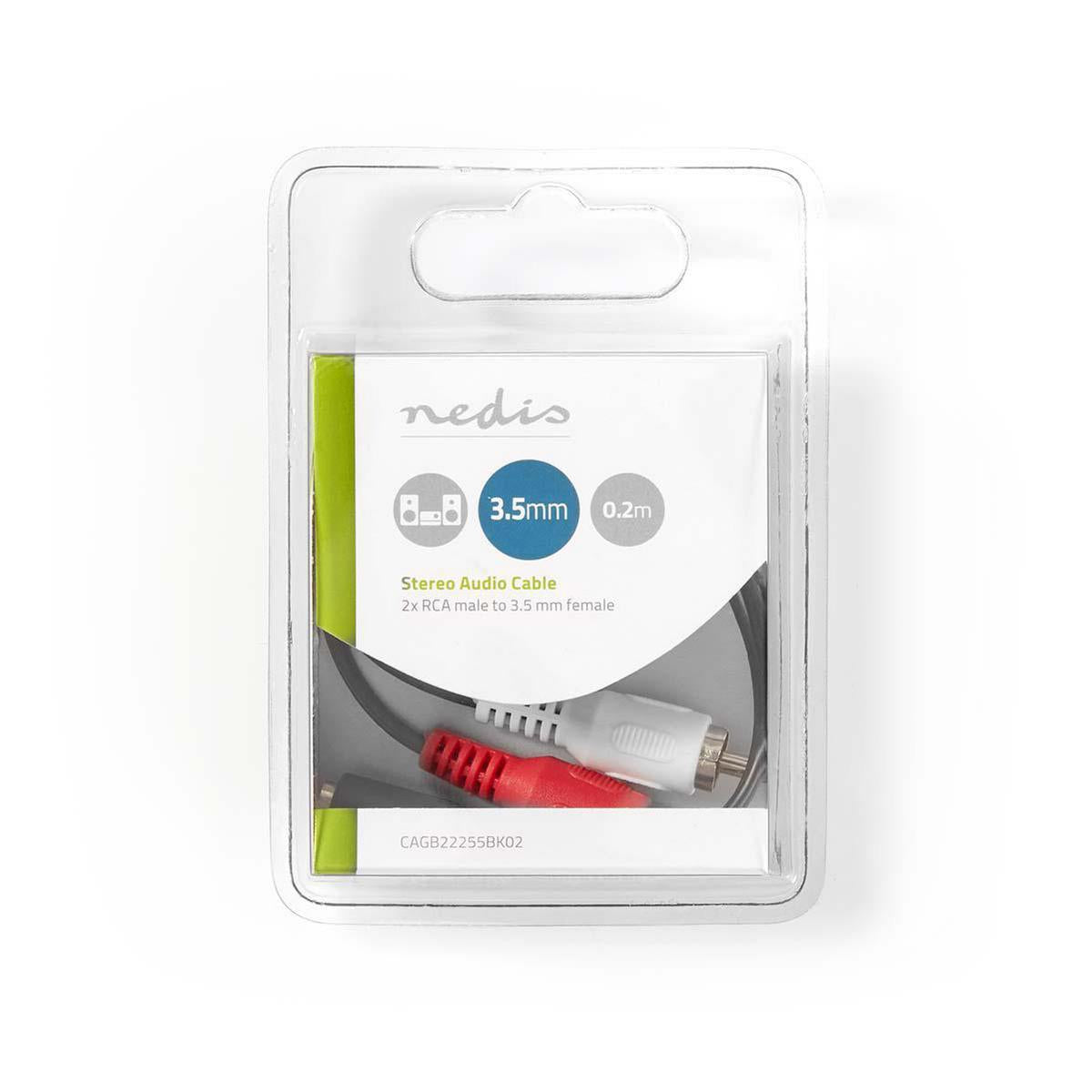 Nedis stereoaudiokaapeli 2x RCA, Uros - 3,5 mm, Naaras 0,2M Tata stereoaanisovitinkaapelia, jossa on 3,5 mm liittimet