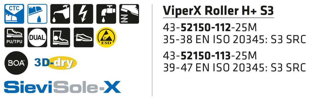 SIEVI VIPERX ROLLER H+ S3 turvakengat BOA®-kiristysmekanismilla