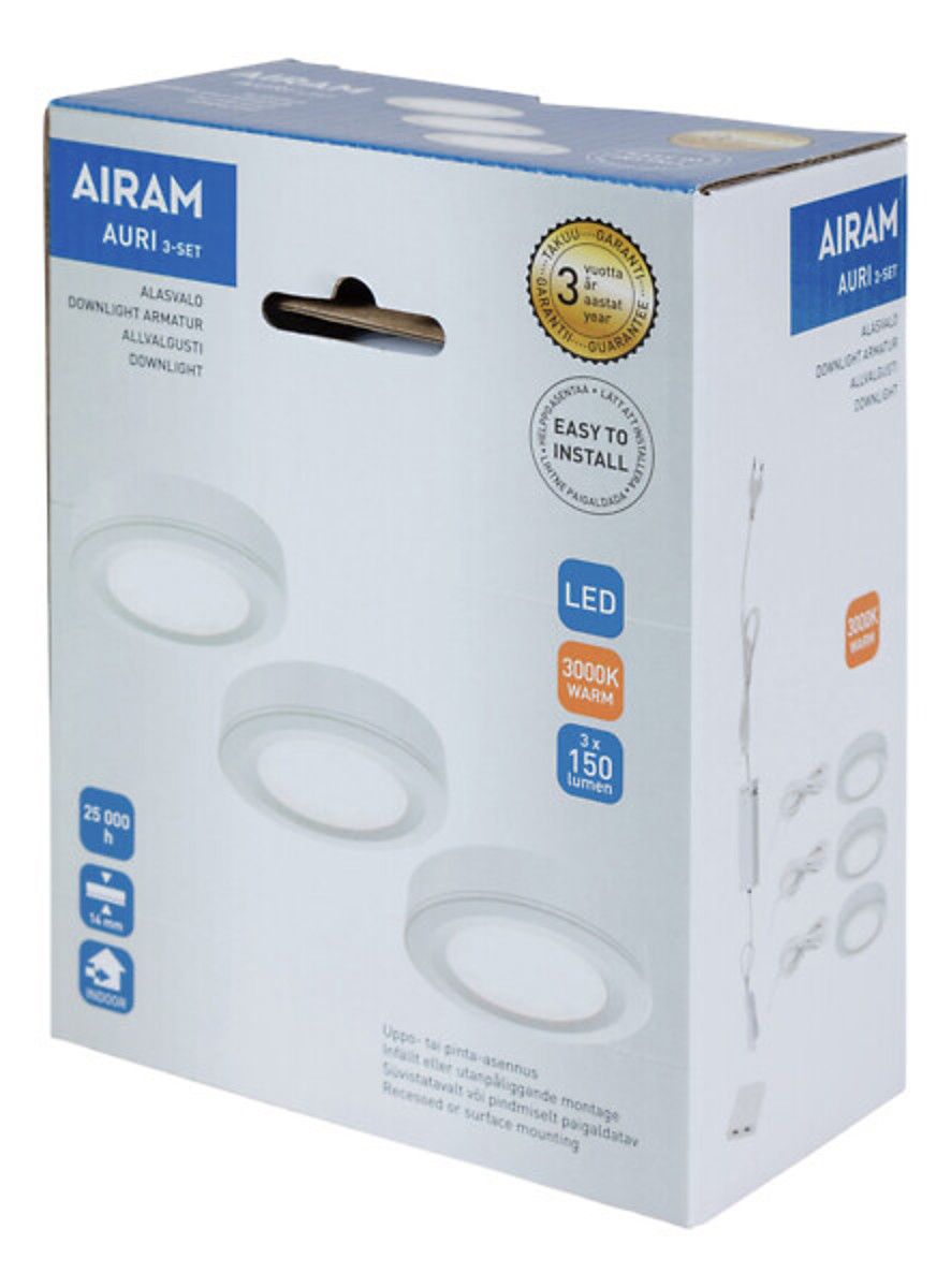 Airam Auri 3 kpl 3 w/3000k Valk.