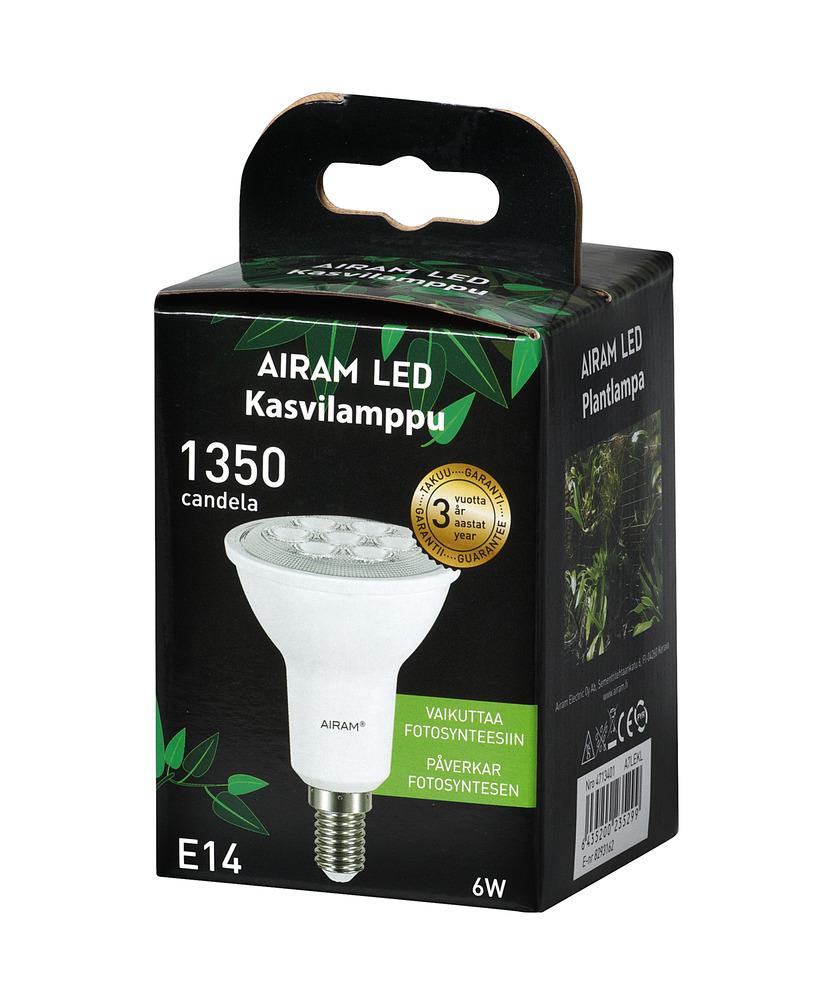 Airam LED-Kasvilamppu E14 420lm/1350cd -Varilampotila: 4000K -Kasvilamppu -Kanta: E14 -Teho: 6W, 420LM/1350CD -Takuu 36kk