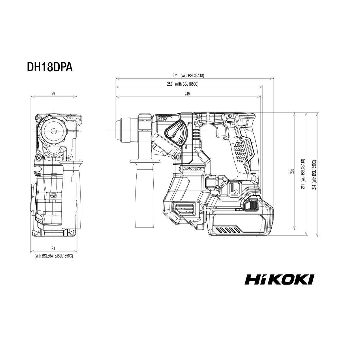 HiKOKI Poravasara DH18DPA runko, hiiliharjaton, hsc
