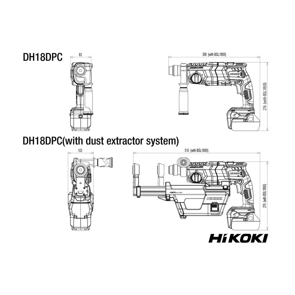 HiKOKI Kombivasara DH18DPC, runko, hiiliharjaton, hsc