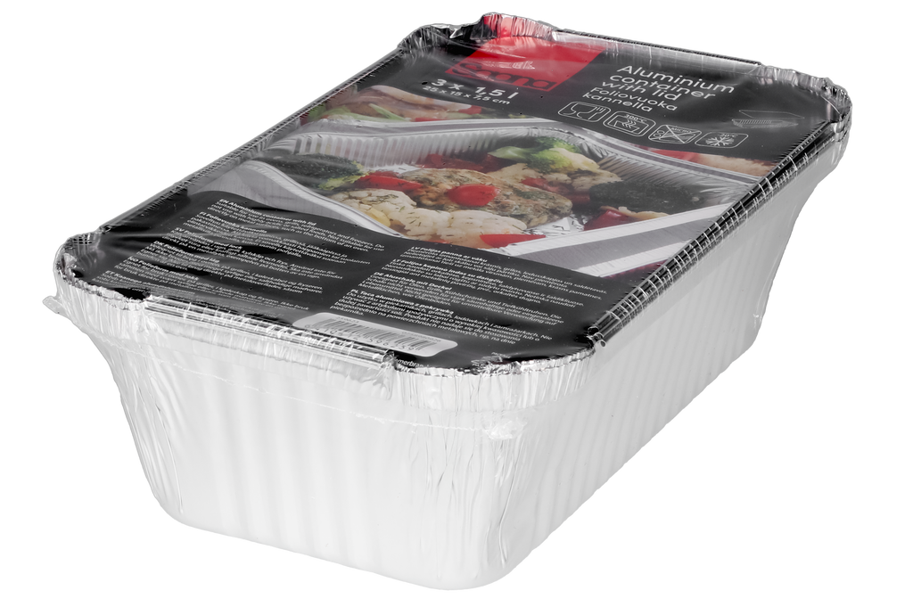 Saana Alumiinivuoka 1,5 L 3kpl Koko: 245 x 130 x 80 mm. Soveltuu uuniin ja pakastukseen. Sisaltaa kannet. Vahvuus 70