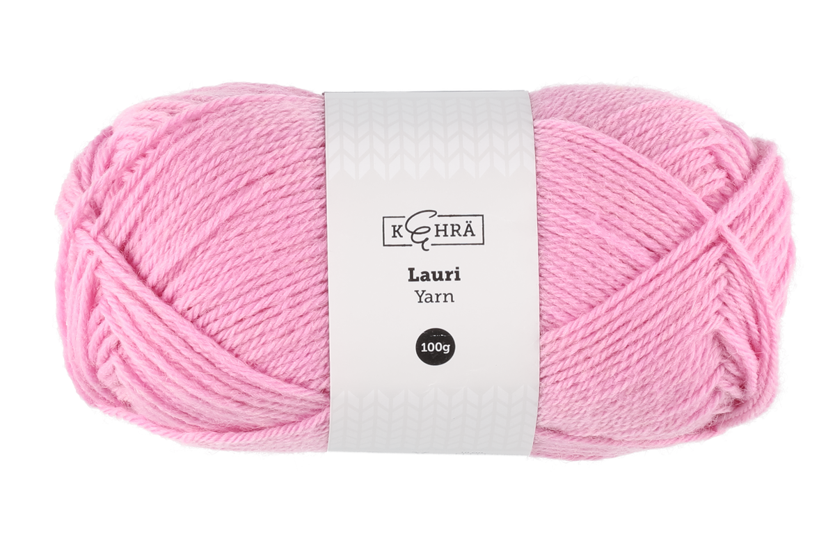 Kehra Lauri Neulelanka vaaleanpunainen 100 g Kerassa 100g, n. 200 metria. Puikot 3.5-4mm, neuletiheys 10cm:lla 18s-19s ja 26