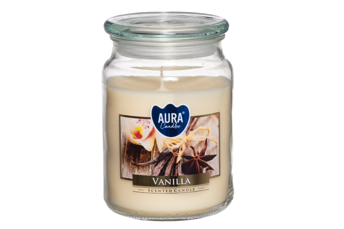 Aura Tuoksukynttilä Lasipurkissa Vanilla
