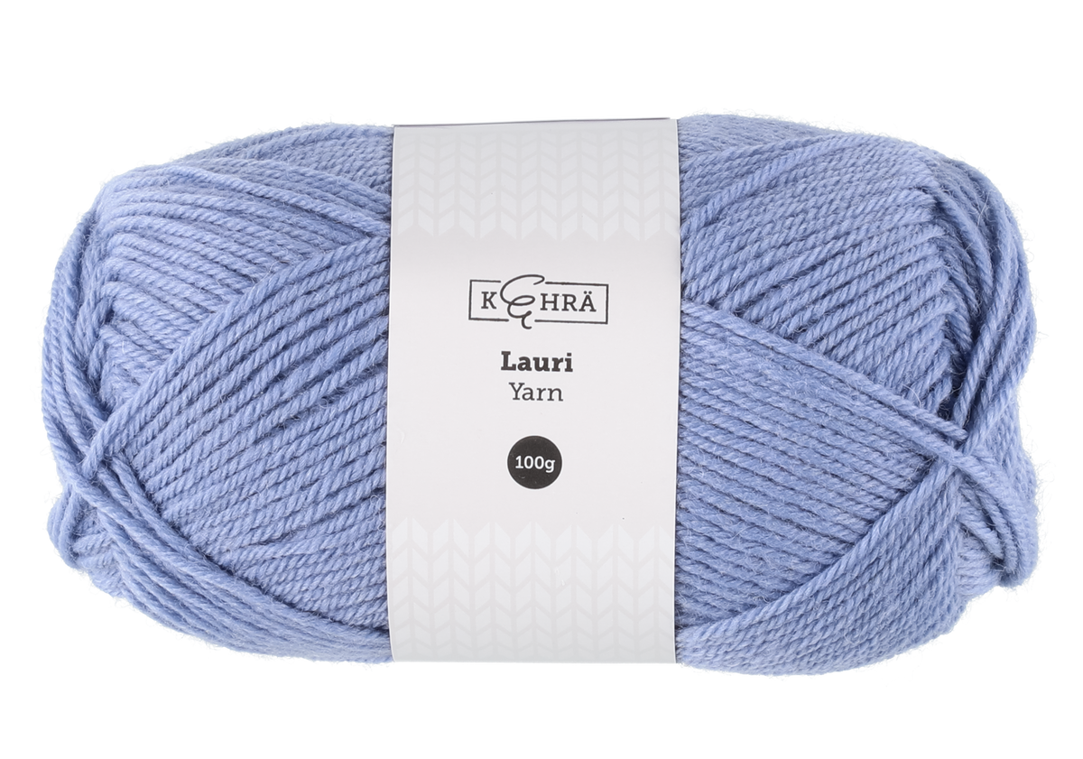 Kehra Lauri Neulelanka taivaansininen 100 g Kerassa 100g, n. 200 metria. Puikot 3.5-4mm, neuletiheys 10cm:lla 18s-19s ja 26