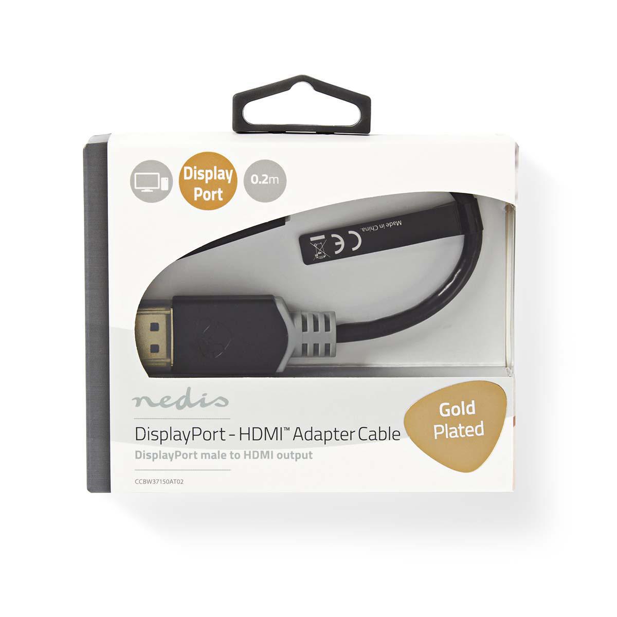 Nedis DisplayPort Uros - HDMI Uros 0.20M LCD/LED-nayton ja tietokoneen liitoskaapeli