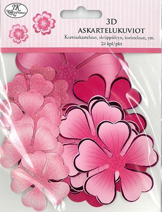 3 d Askartelukuviot Kukat Pinkki 24 kpl