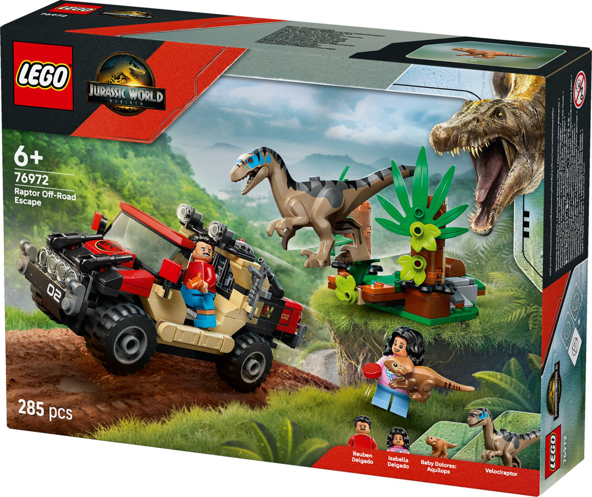Lego Raptor ja pako maastoautolla
