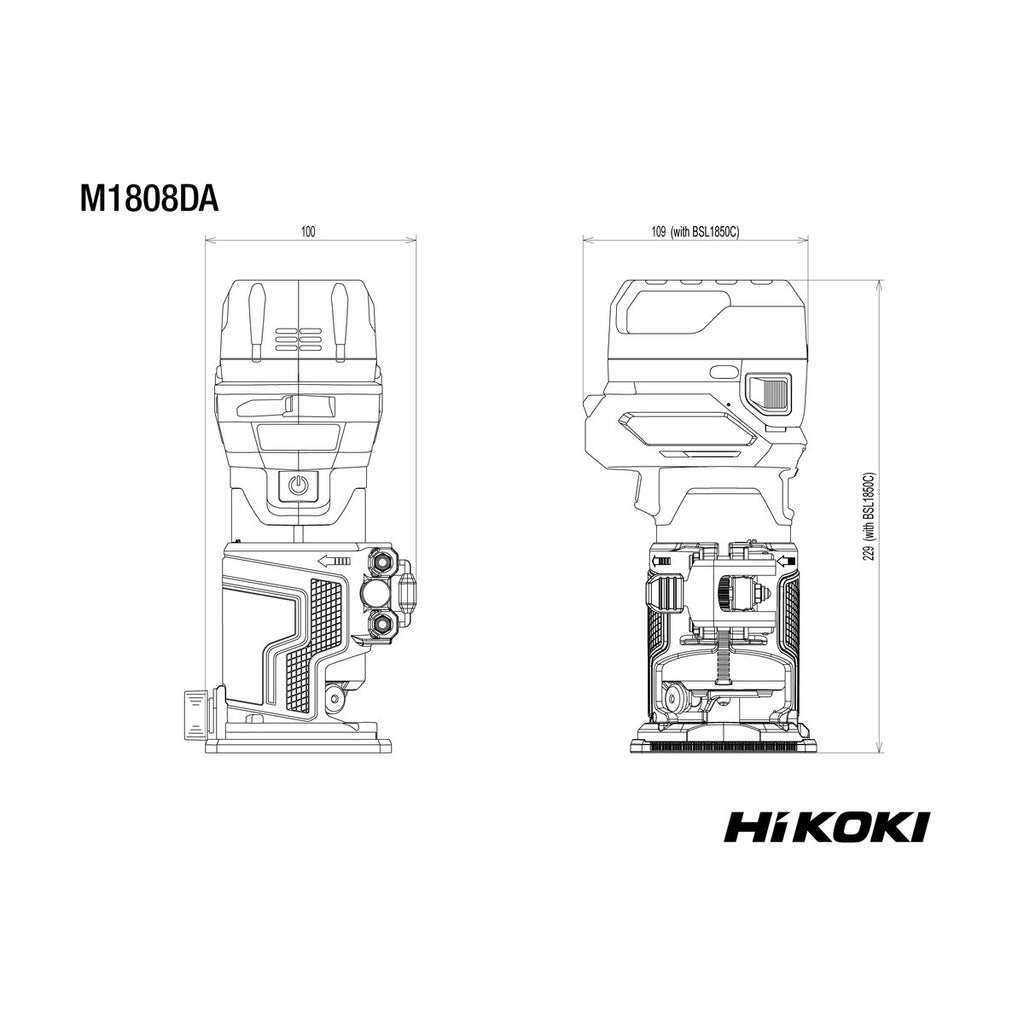 HiKOKI Reunajyrsin M1808DA runko , hiiliharjaton, hsc