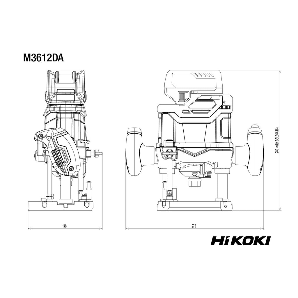 HiKOKI Yläjyrsin M3612DA multi volt, runko, hiiliharjaton, hsc