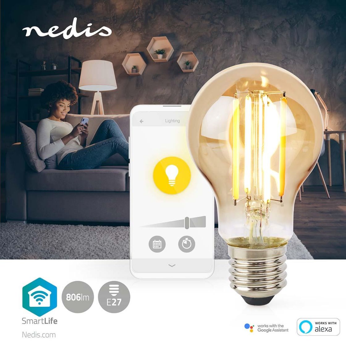 Nedis SmartLife LED Filamenttilamppu | Wi-Fi | E27 | 806 lm | 7 w | Lämmin Valkoinen | 1800 - 3000 k | Lasi | Android™ / ios | polttimo