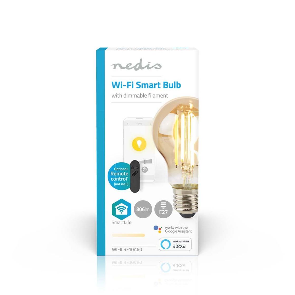 Nedis SmartLife LED Filamenttilamppu | Wi-Fi | E27 | 806 lm | 7 w | Lämmin Valkoinen | 1800 - 3000 k | Lasi | Android™ / ios | polttimo