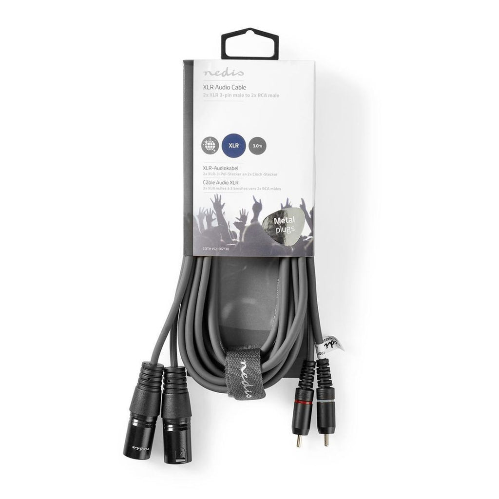 Nedis XLR-Audiokaapeli  2 xUros – 2 x RCA, Uros 3 m