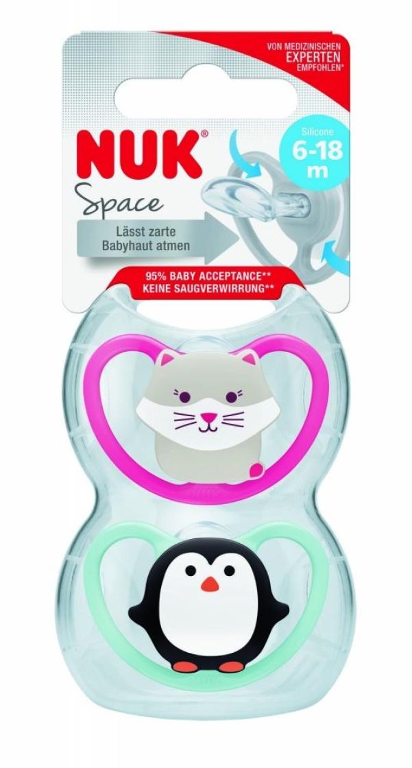 NUK space silikoni 6-18kk huvitutit  2 kpl/pkt