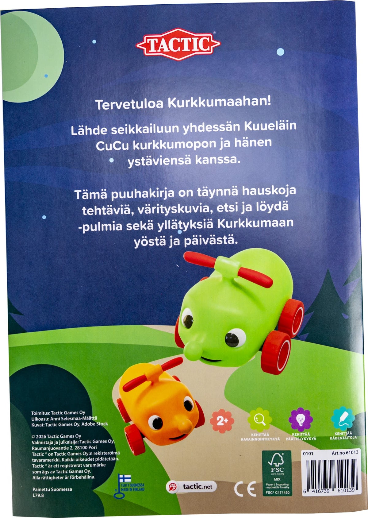 Kuueläin kurkkumaasta puuhakirja