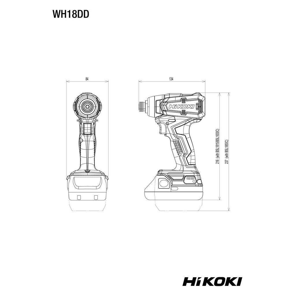 HiKOKI Iskevä ruuvinväännin WH18DD runko, hiiliharjaton